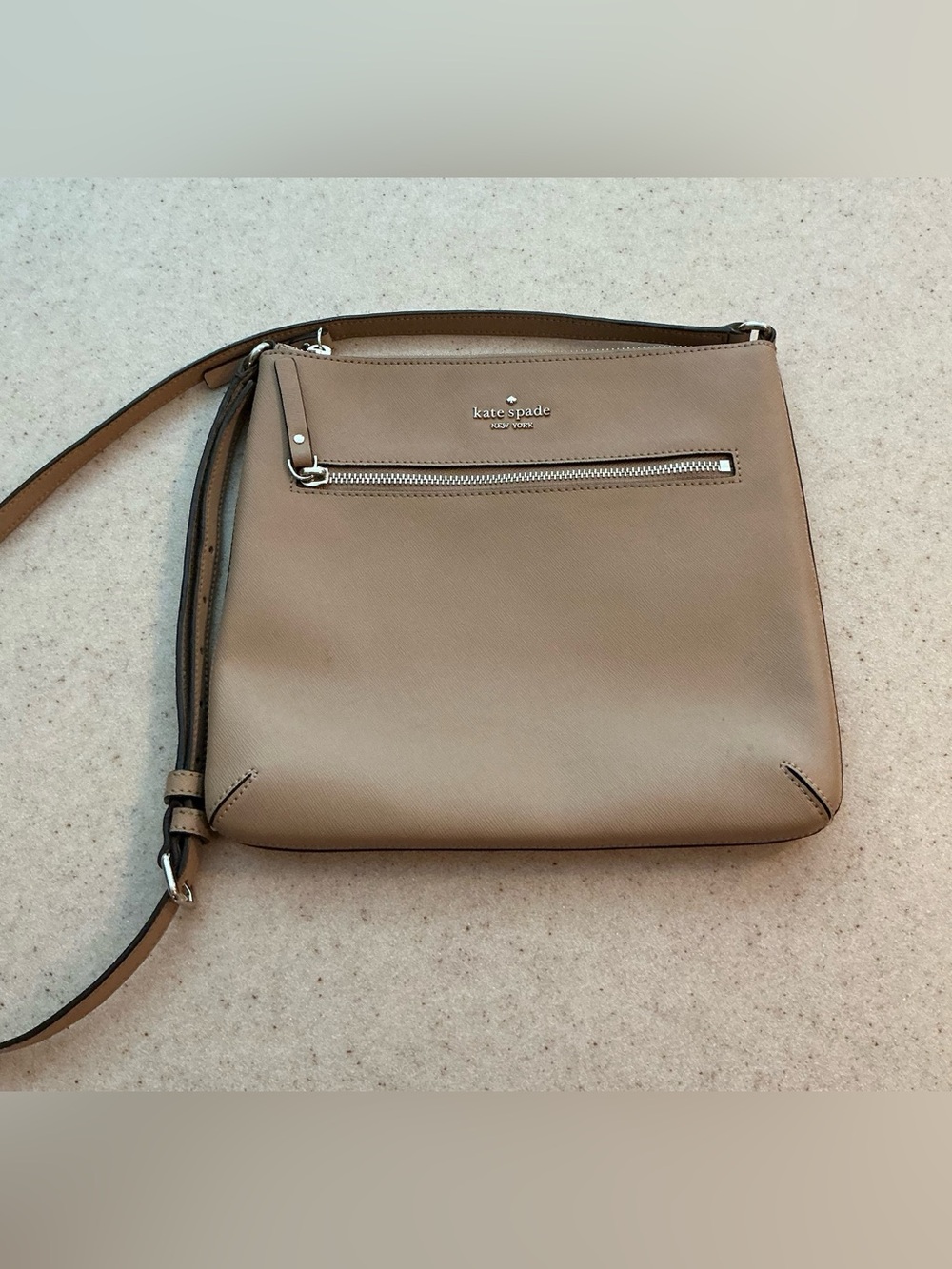 kate spade Taupe Leather Crossbody with Front Zip